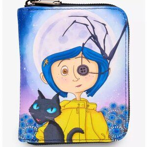 Loungefly Coraline Wallet Button Eye Black Cat Moon Floral Zip Around New
